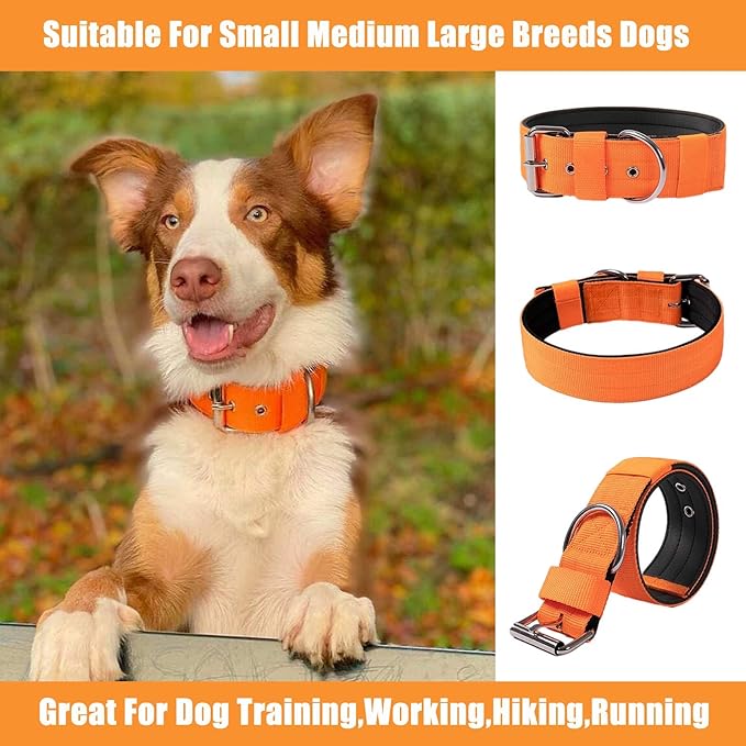 Heavy Duty Tactical Dog Collar - 1.5" Width Military Durable Thick Nylon with Adjustable Metal D Ring & Buckle Working Training K9 Collar for Medium Large Dogs (L(20"-23"), Orange)