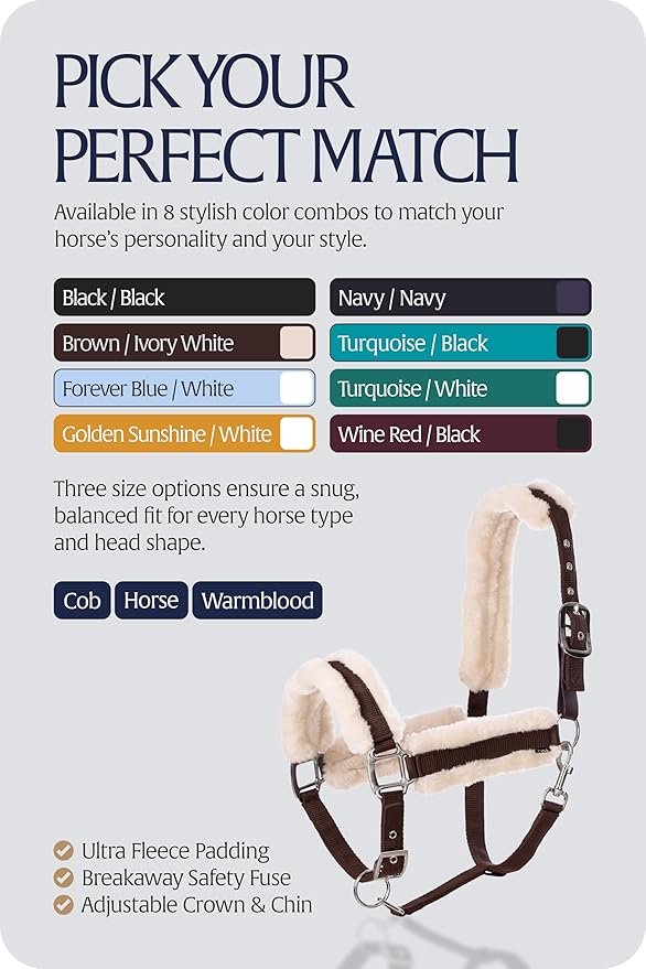 Equinavia Valkyrie Ultra Fleece Breakaway Horse Halter | Padded Fleece Adjustable Safety Halter with Nylon Webbing - Brown/Ivory White - Warmblood