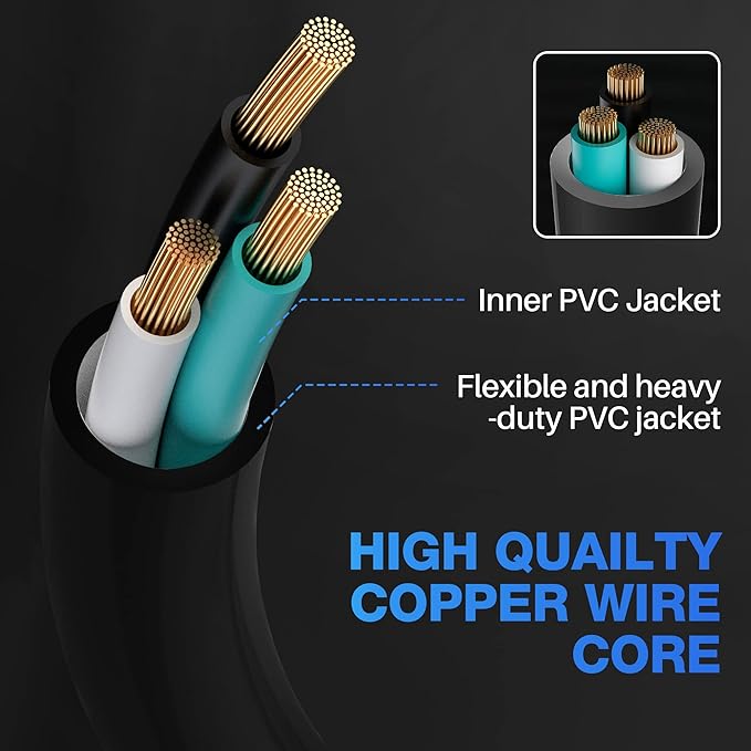 14/3 Gauge Heavy Duty Outdoor Extension Cord 4 FT, 90 Degree Angled 3 Prong Plug, 14 Gauge Power Cable with 3 Outlets, 14AWG, 15A, 125V, 1875W, ETL Listed, Black Wire, with Free Carrying Strap+Ties