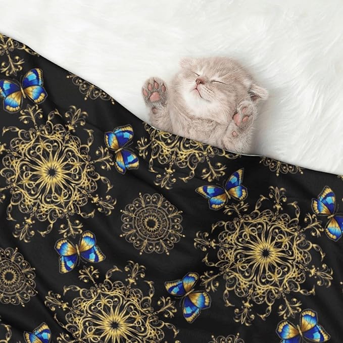 Two Sided Plush Pet Blanket for Crates Carriers Home Use, Colorful Mandala Art Flower Tie Dye, Reversible Throw with Cozy Dot Fabric and Silky Reverse for Small Large Pets