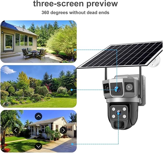 for Outdoor Camera Battery CCTV Monitor 4G SIM Card Network IP Security Pet Camera Motion Detection 3 Screen PTZ Camera(4G CCTV 64G Card)