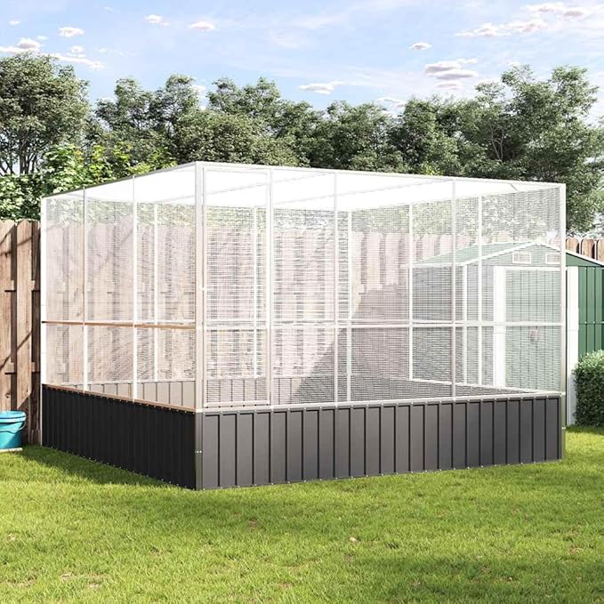 Outdoor Aviary Bird Cage, Galvanized Steel Outside Ample Activity Space Birdcage, 122.4"x120.9"x83.5", -261