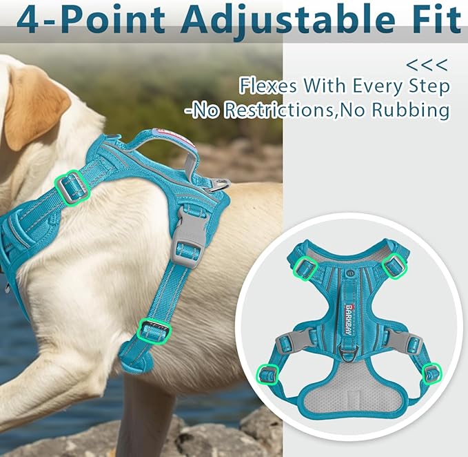 BARKBAY Dog Harness No Pull Oxford with ID Tag Pocket - Heavy Duty, Reflective, Easy Control for Large Dogs(Aqua Oxford,L)