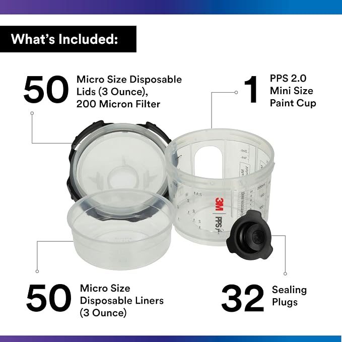 3M PPS 2.0 Spray Gun Cup, Lids and Liners Kit, 3 Ounces, 200-Micron Filter