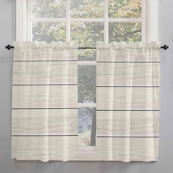 Vintage Country Wooden Board Window Valance Curtains, Gradient Wood Grain Line