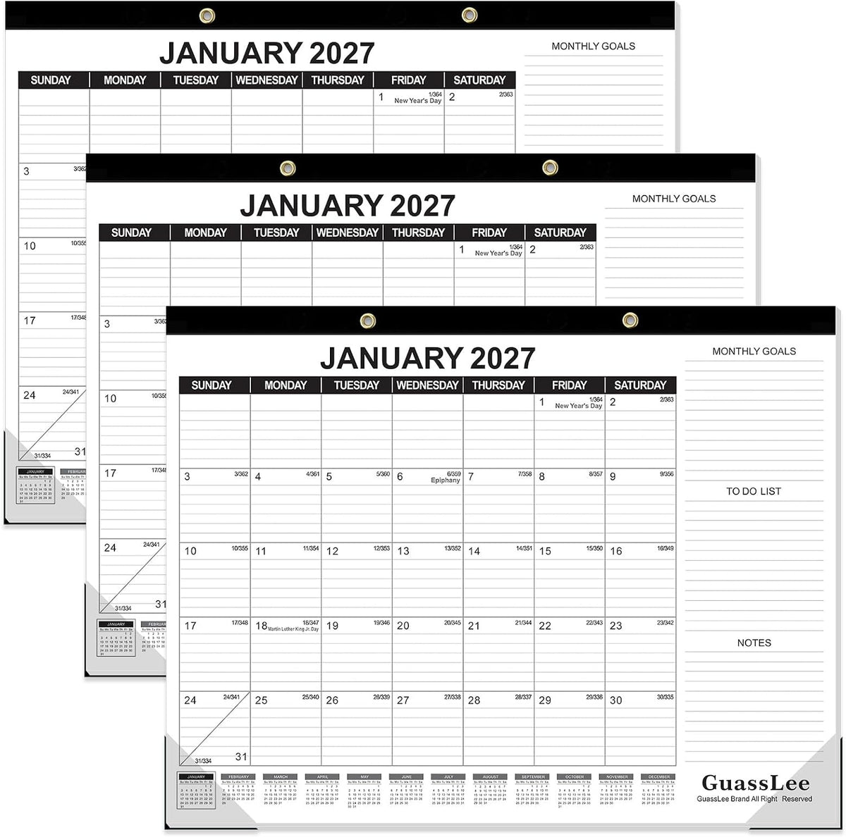 GuassLee Large Desk Calendar 2027-2028 3 Pack, 18 Months, 22" x 17"