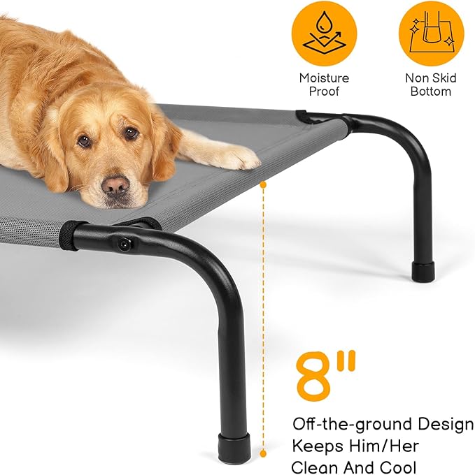 Cooling Elevated Dog Bed Raised Outdoor Dog Cot for Large Dogs,Cooling Pet Cots Bed, Frame with Washable Cooling Breathable Mesh Anti-Slip Feet, Indoor and Outdoor Pet Bed, 50 Inches Light Gray