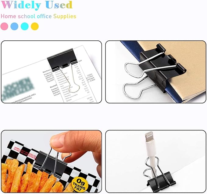Medium Binder Clips, 48 Pack, 1-1/4 Inch, Black, Standard 32mm, Capacity 0.6 Inch, Metal Paper Clips, Office Clips, Fold Clamp, Office and School Supplies