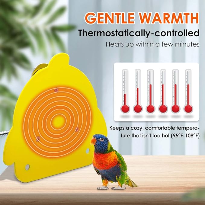 Bird Cage Heater for Cockatiels Parrots Conure Finches Parakeets Heater Snuggle Up Bird Warmer 12V 18W, Size 5.3" x 4.7"