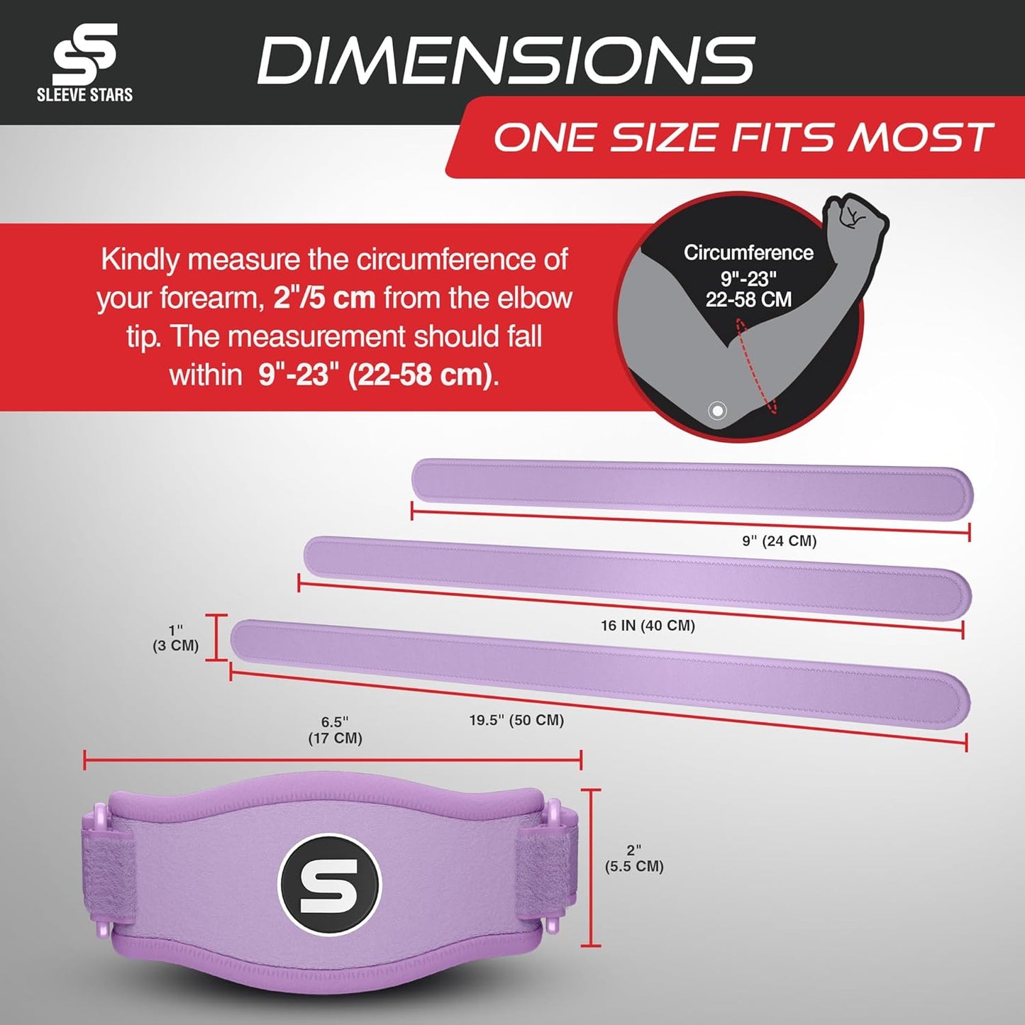 Sleeve Stars Tennis Elbow Brace for Women - Adjustable Tennis Elbow Strap, Golfers Elbow Brace for Men, Counterforce Brace for Tendonitis Relief, Fits 9"-23" (Single/Light Purple)