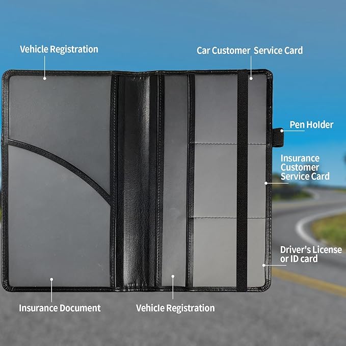 Car Registration & Insurance Holder, Leather Glove Box Organizer, Cool Accessories for ID, Driver's License Cards & Essential Documents, Business Cards, Men & Women, Forest Wolfs