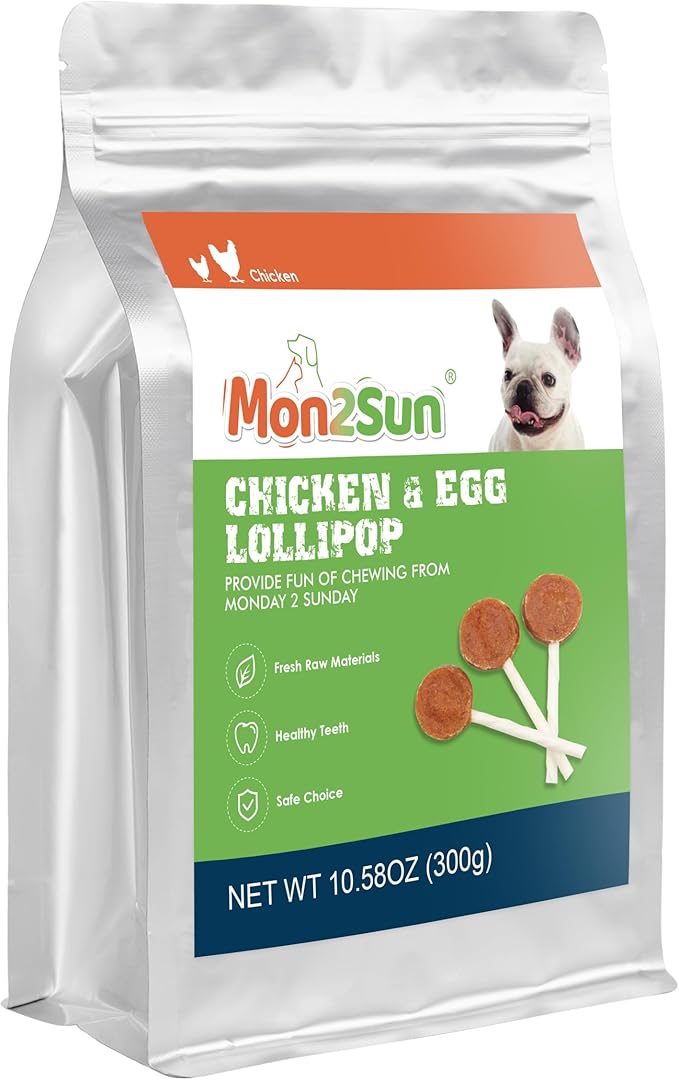 MON2SUN Lollipop Dog Treats, 4.5 Inch Chicken and Egg with Rawhide Twist Sticks, Healthy and Teeth Cleaning Snacks for Small Dogs, 10.58oz (15 Count-Pack of 2)