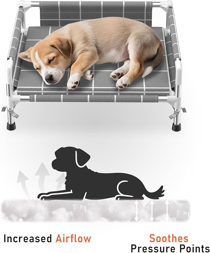 Elevated Dog Bed with Three-Sided Fence and Removable Cushion - Anti-Slip Feet, Stable Design, Easy Assembly, Indoor Relaxation & Outdoor Activities for Small Dogs, All-Season Comfort