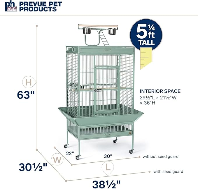 Suburban Sophistication Playtop Bird Home with Spacious Design, Durable Materials, Removable Perches Medium/Sage Green