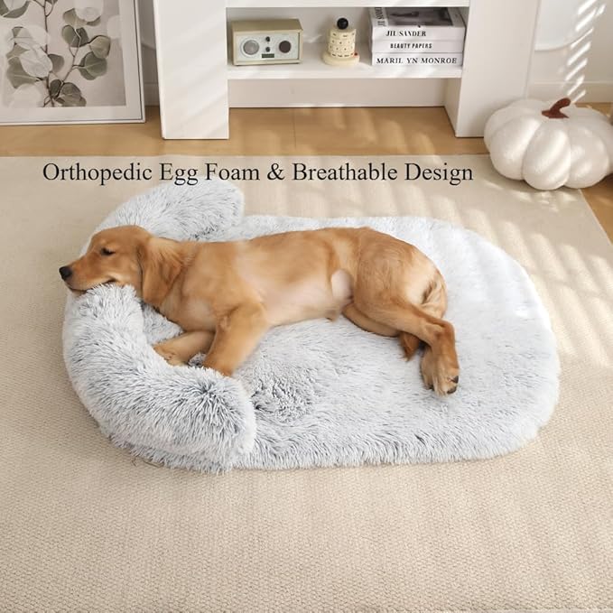 Calming Dog Bed - Fluffy Plush Mat with Removable Washable Cover | Furniture Protector for Large Dogs & Cats(Pink,21.65X15.75X4.33in)