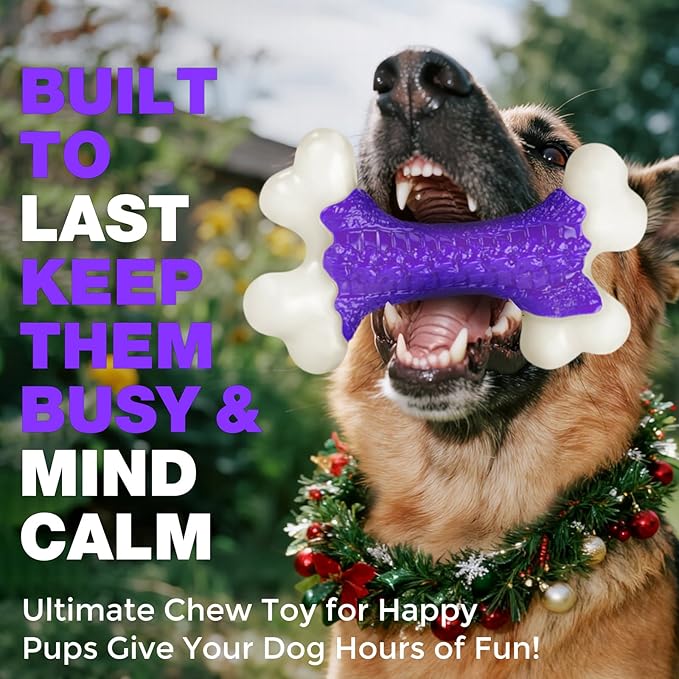 6-Pack Indestructible Dog Toys for Aggressive Chewers: Bacon Flavored Hard Nylon Bone Chew Toys, Tough Dog Chew Toys for Large Dogs, Dog Toys to Keep Them Busy for Medium Large Breed, Purple
