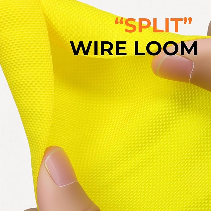 1/2 inch Split Braided Cable Management Sleeve for USB Cable Power Cord Audio Video Cable, High-Temperature Automotive Harness Wire Loom Cord Protector from Cat Dog Chewing (Yellow, 10FT)