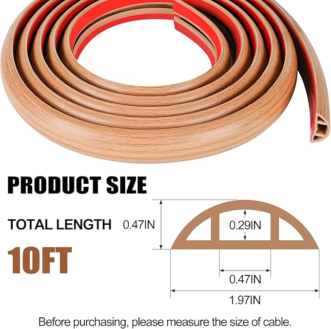 MYFAMIREA 10FT Floor Cord Cover for Wire Self Adhesive Cable Cavity Management PVC Extension Cord Hider Power Floor Wire Protector Cover Prevent Cable Trip for Office Home Outdoor (Brown Wood, 1.97'')