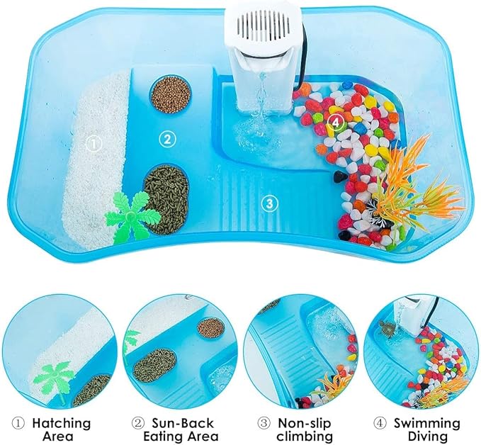 Geegoods Turtle Tank Aquarium,Reptile Tank Aquarium with Filter and Platform Plants for Pet Turtles Reptile Habitat