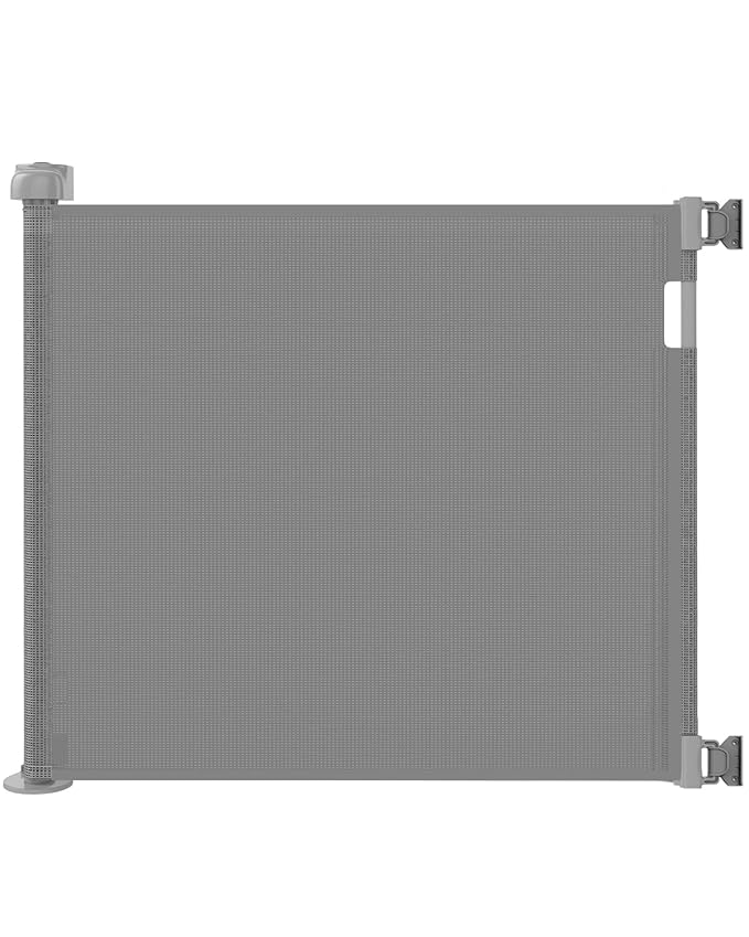 Retractable Baby Gate for Doorways and Stairs, Mesh Safety Gate for Pet, Indoor & Outdoor Use, One-Hand Operation, Easy Installation, 33.6" Tall, Expands to 55" Wide（Grey,33.6"x55"