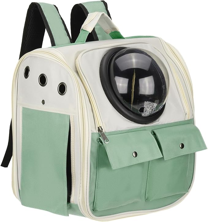 Pet Backpack Carrier, Portable and Ventilated, Oxford Cloth, Dogs Cats and Small Animals Travel Bag 12.99", (Green, 1 Pcs), Intended for Hiking/Camping/Traveling