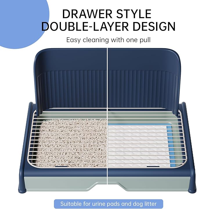 Upgrade Dog Potty Tray with High Wall,23.62"X18.5"Pee Pad Holder,Litter Box for Pet,Mesh Training Holder for Puppy and Small Size Dog,Housebreaking Supplies, Pet Products (Blue)