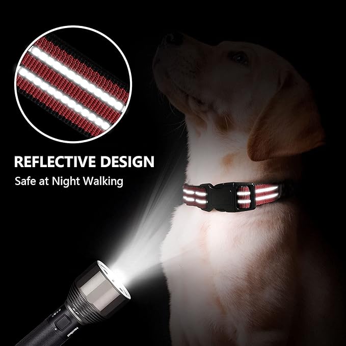 Martingale Dog Collar, Adjustable Nylon Reflective Collar with Buckle No Pull Dog Collar for Small Medium Large Dogs (Red M)
