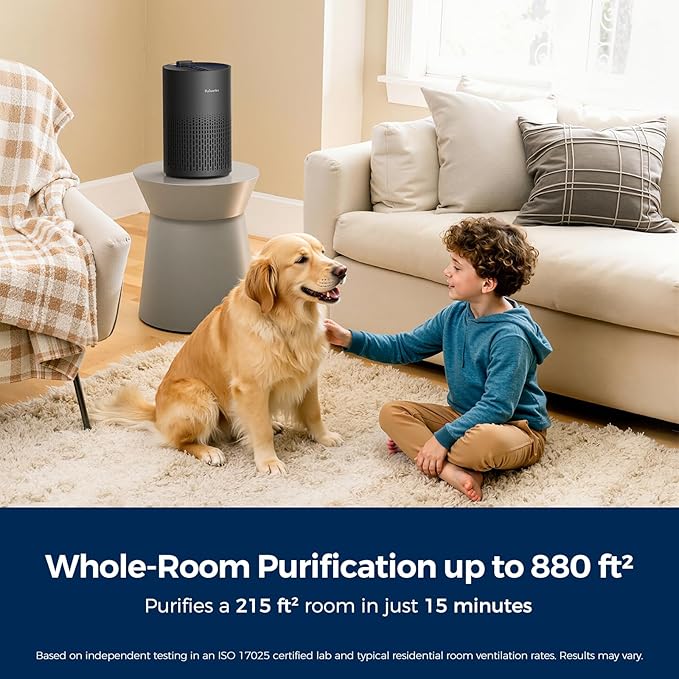Purivortex Air Purifiers for Home, Quiet HEPA Air Filter for Pollen, Smoke, Dust, Pet Dander, Odor, Hair, Covers Up to 880 Sq Ft (Model: PX500 Black with Fragrance Sponge)