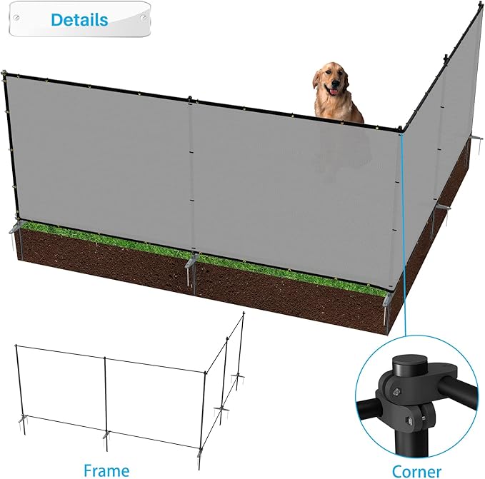 Patio 5' x 62' Outdoor Privacy Screen Freestanding Temporary Fence Panels Net Cover with Metal Poles for Outside Backyard Pool Garden Air Conditioner Fencing, Light Gray
