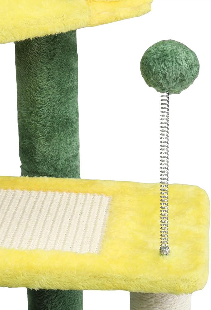 VINGLI Cat Tree, 27 inch Small Cat Tower with Scratching Post and Pad, Cat Condo for Indoor Kittens Padded Top Bed, Cats Indoor Activity Center (Yellow & Green)