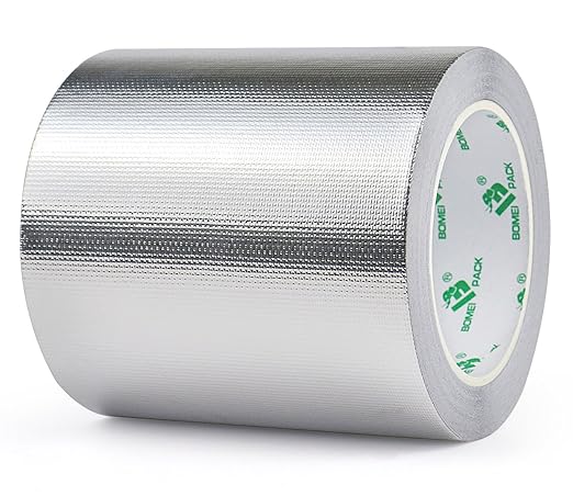 BOMEI PACK Adhesive Aluminum Foil Heat Shield Tape Barrier, Fiberglass Thermal Insulation Reflective Material High Temp Protection (5in*66ft)