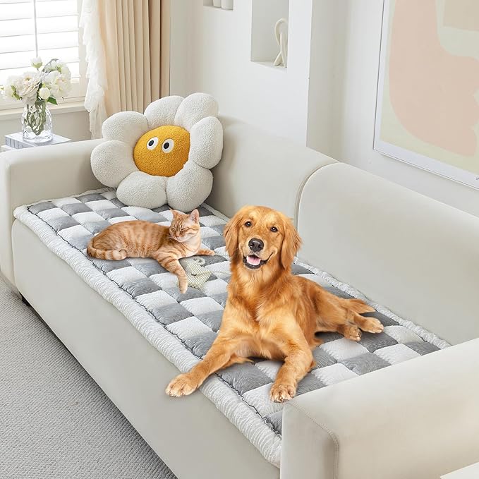 Dog Couch Cover for Washable, Non-Slip Plaid Square Sofa Cushion Protector, Soft, and Multi-Functional Pet Friendly Sofa Cover for Cats Dogs (27.6 x 59.06 inch, Grey)