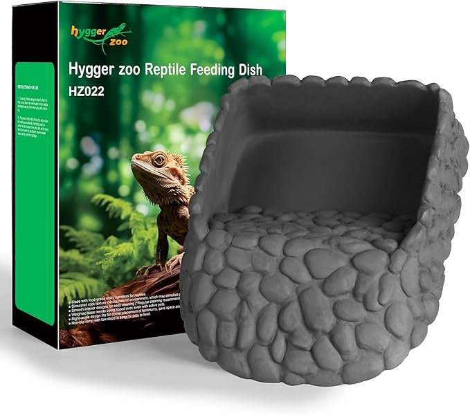 Reptile Water Dish Large Bearded Dragon Food Bowl, Rock Corner Water Dish for Reptiles Snake Water Bowl Feeding for Leopard Gecko Tortoise Lizard Tank Accessories, Terrarium Reptile Pool with Ramp