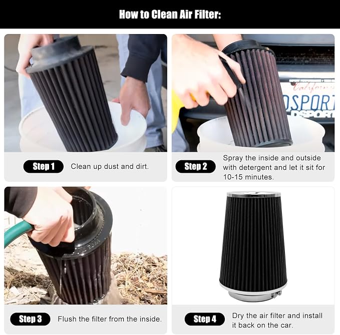 RYANSTAR 102mm 4" High Flow Round Tapered Cone Cool Air Filter Cleaner