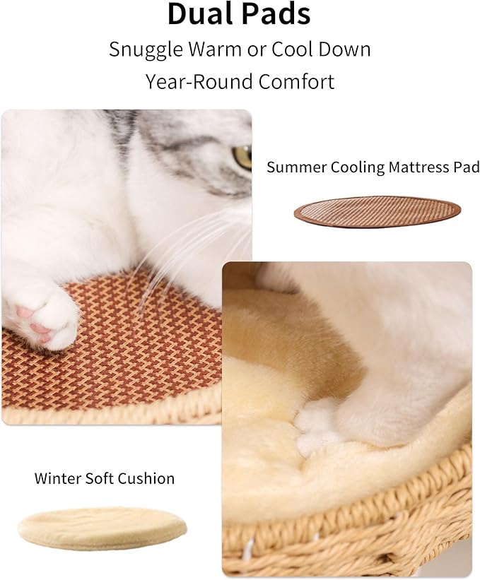 Wood Cat Tree for Large Cats, 62-Inch Tall Modern Cat Tower with Condo & Scratching Posts - Easy to Clean, Heavy-Duty, Furniture-Grade Design for Stable Climbing, Eco-Friendly (White 62'')