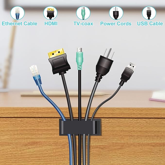 Under Desk Cable Management Clips, Wire Organizer Clips for PC Network Cable Mamagement, Large Adhesive Cable Clips Wire Holders (Computer, TV, Ethernet, Electric Wires), White, 20 PCS
