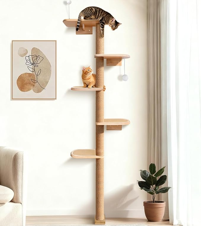 Wild Simulation Cat Tree for Kittens, 5-Level Floor to Ceiling Cat Wall Shelves with Sisal Mat Platforms, Suit for Kitten cat