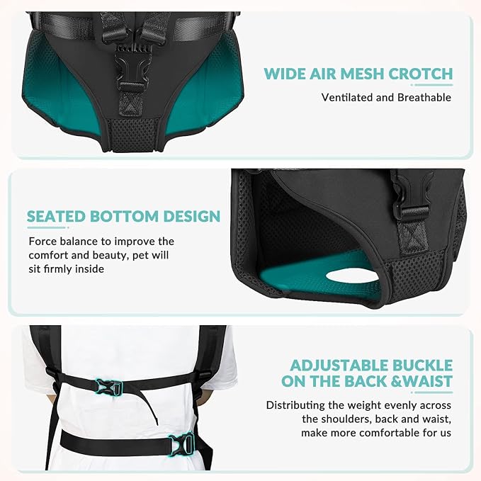 Dog Carrier Backpacks, Adjustable Dog Backpack Carrier, Legs Out Easy-fit Dog Chest Carrier for Medium Small Dogs, Hands Free Dog Front Carrier for Hiking, Cycling（Black S）