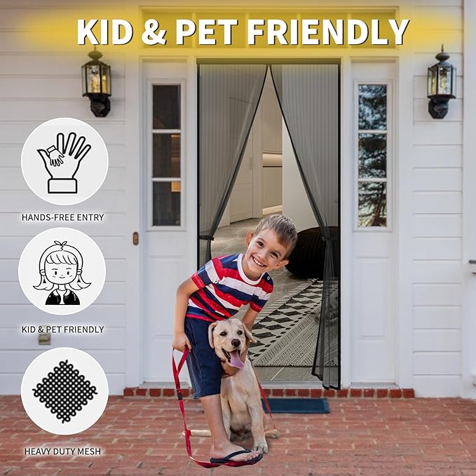 Magnetic Screen Door - Fits Door Opening 36 x 82 in, Actual Screen Size 38"x83", Hands Free Mesh Partition,Heavy Duty Curtain Keeps Bugs Out, Frame Hook & Loop, Pet and Kid Friendly