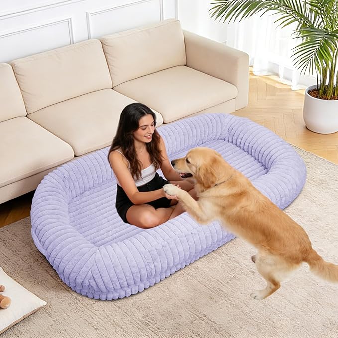 Human Dog Bed for Adult,70"x38"x10" Extra Large Human Pet Bed,Orthopedic Washable XL Dog Bed with Memory Foam (Purple)
