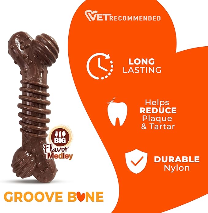 Nylabone Textured Dental Bone Power Chew Toy for Dogs, Dog Toys for Aggressive Chewers, Flavor Medley Flavor, X-Large - 50+ lbs, 1 Count
