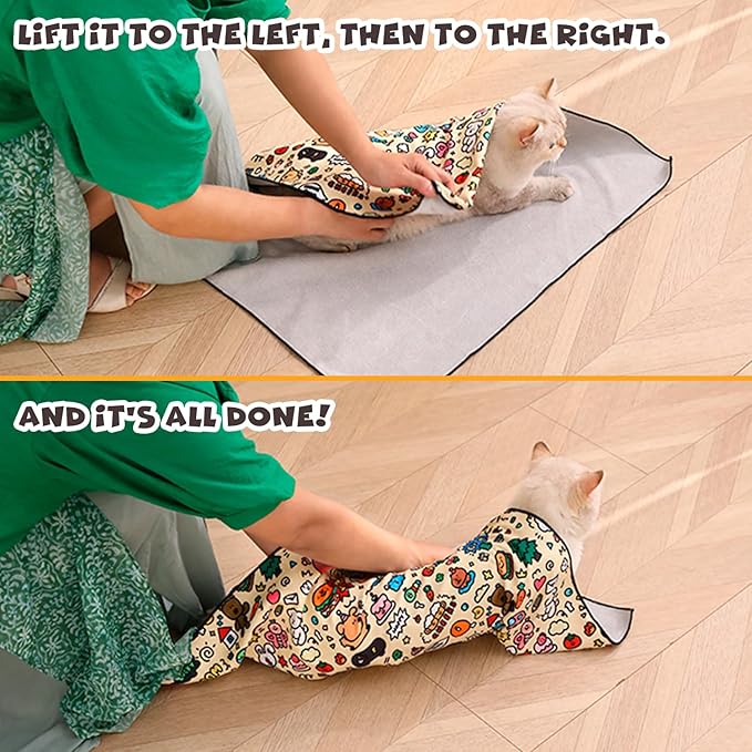Cat Grooming Wrap, Self-Adherent Soft Cat Blanket to Wrap, Nail Clipping, Anti-Bite, Anti-Scratch, Anti-Escape Calming Wrap (Halloween, 10-13 lbs)