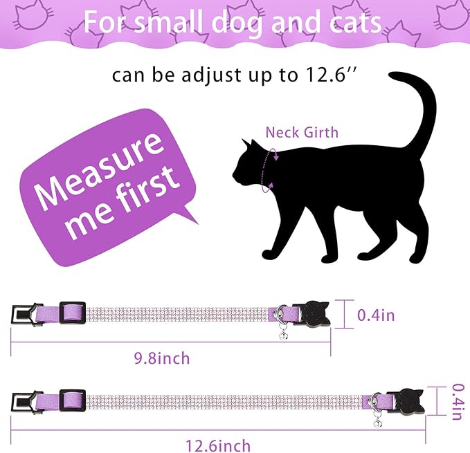 Weewooday 4 Pieces Rhinestones Cat Collars Breakaway Cat Collar with Bell Bling Pet Accessories with Soft Velvet, 4 Colors(S,Purple, Blue, Gold, Pink)