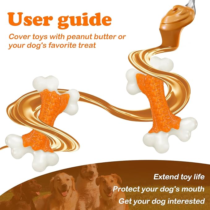 Indestructible Dog Toys for Aggressive Chewers: Peanut Butter Flavored Hard Nylon Bone Chew Toys, Tough Dog Chew Toys for Large Dogs, Dog Toys to Keep Them Busy for Medium Large Breed, Orange