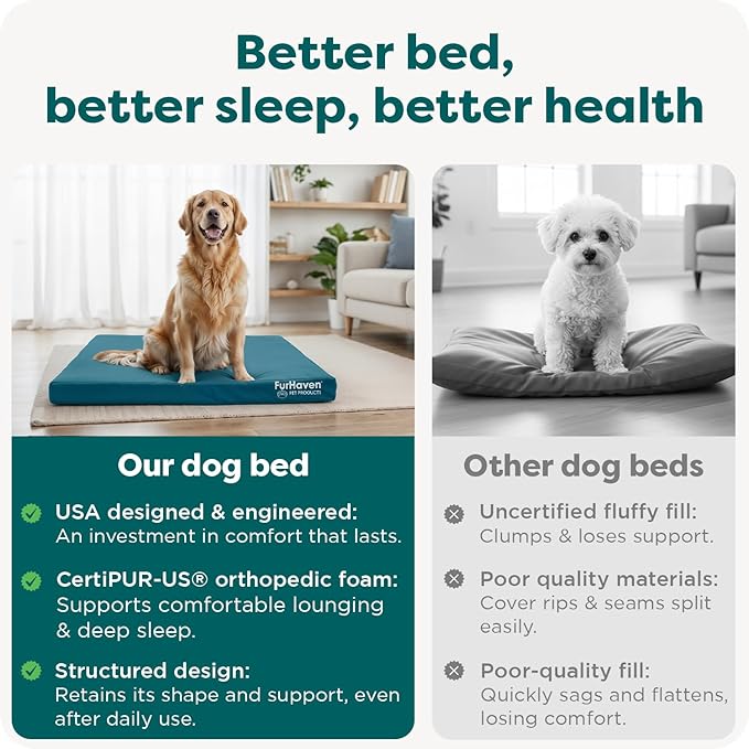 FurHaven Water-Resistant Orthopedic Dog Bed for Large Dogs, Oxford Polycanvas Mattress with Egg Crate and Solid Orthopedic Foam Base for Joint Support, Washable Cover, Jumbo XL, Deep Lagoon