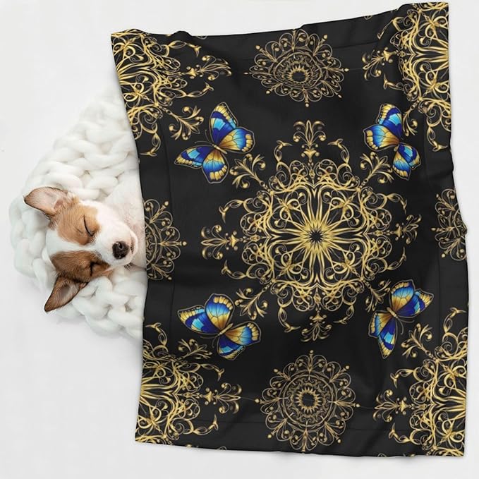 Reversible Plush Dot Pet Blanket for Dogs and Cats, Colorful Mandala Art Flower Tie Dye, Ultra Soft Two Sided Design with Warm Fuzzy Side and Smooth Side for Comfort