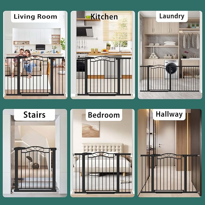 Fairy Baby 48.9"-51.5" Extra Wide Baby Gate with Door, 49 50 51 Inches Walk THR Baby Gates for Stairs Pressure Mounted no Drill, Indoor Tension Metal Pet Dog Gate, Auto Close Safety Gate, Black