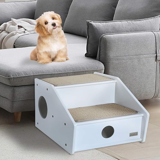 Petsfit 2-Steps Dog Stairs, Non-Slip cat Window Perch, White(21x17x14 inch)