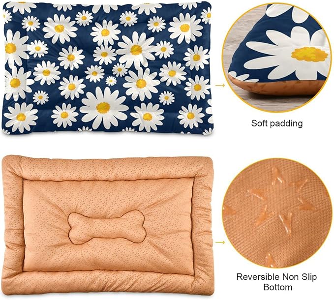 Daisy Floral Pet Bed Cute Dog Bed Mat Absorbing Non Slip Pad Pet Sleeping Mat for Small, Medium, and Large Dogs Puppy Cat 24 in x 18 in