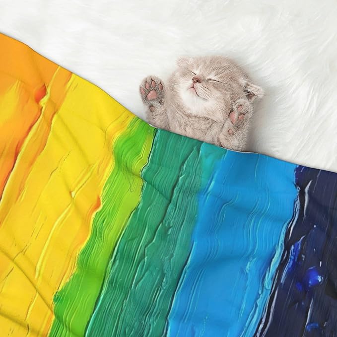 Waterproof Dog Blanket Soft Pet Blanket for Puppy Cat, Fleece Cat Throw Blankets for Furniture Bed Couch Sofa Reversible - Rainbow Colored